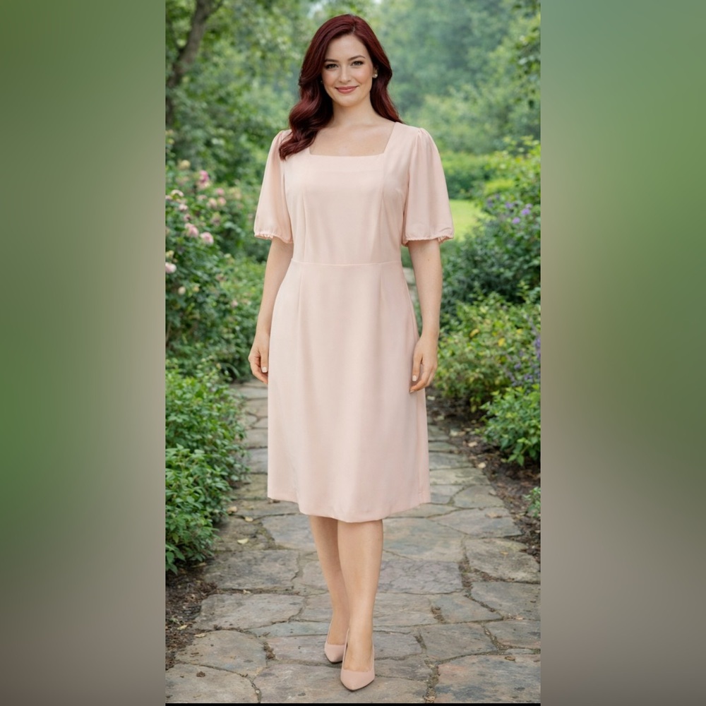 Ann Taylor Dress 14 Blush Pink Short Sleeve Stretch Career Church NWT Washable